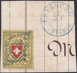 T.2 E-RO, fehlerfrei auf Briefstück von FRIBOURG: 22.OCT.1852 +blaue ...