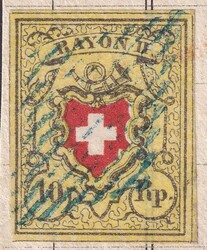 T.2 E-RO, fehlerfrei auf Briefstück von FRIBOURG: 22.OCT.1852 +blaue ...