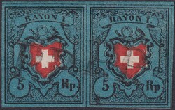 Type 1+2, 15II im Paar mit breitrandigem Schnitt, sauber entwertet ...