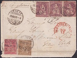 USA, GENEVE nach NEW YORK: 25.AUG.1870, ungewöhnliches Porto von 1 ...