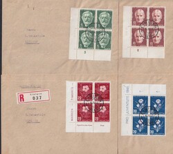 1945, J113-J116 von EINIGEN (BERN), vier Briefe mit Viererblöcken ...