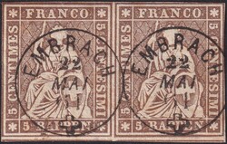 5c braun, 22G (22B4) von EMBRACH (ZH): 22.MAI.1861, fehlerfreies Paar ...