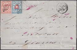 LAUSANNE 1852 (27.MARS) nach GLARUS; fehlerfreie Buntfrankatur mit ...