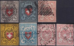 1850-1854, 7 Durheim-Marken: 14I, 15II, Nr.16II-20 (inklusive Rayon ...
