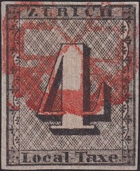 ZÜRICH 4, Nr.1S (Type I) mit breitrandigem Marken-Schnitt, sauber ...