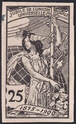 25c schwarz, ungezähnter PROBEDRUCK Nr.79 (UPU) auf dickem Karton ...