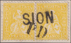 SION 1875, Paar-Einheit Nr.39 (15c gelb) mit seltener ...