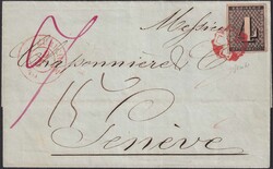 ZÜRICH 1845 (9.MAI), 1S auf Brief nach GENEVE, breitrandige Marke ...