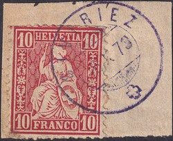 SIVIRIEZ (FR) 1873 (6.OKT), seltener violetter Stempel auf Nr.38, ...