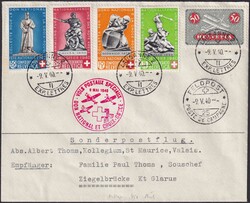 1940, Rotkreuz-Flug (Feldpost: 25) von LAUSANNE nach Ziegelbrücke, ...