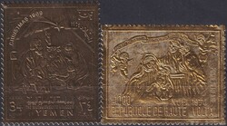 GOLD-Briefmarken (vergoldet) von Yemen, Rep.Gabonais, etc, fünf ...