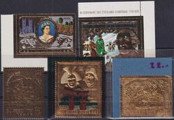GOLD-Briefmarken (vergoldet) von Yemen, Rep.Gabonais, etc, fünf ...