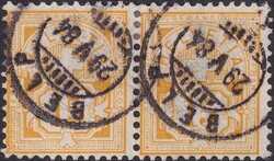 15c gelb, Nr.57 im Paar von BELP: 29.MAI.1884, sehr gut gezähnt, ...