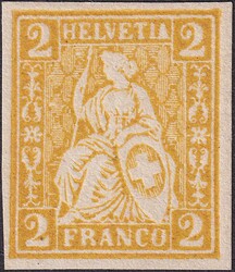 2c sattgelb, 28.6.5 (Probedruck) auf ungummiertem Papier, ungezähnt. ...