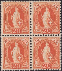 20c gelblichorange, 66C.a im ungestempelten Viererblock (mit drei ** ...