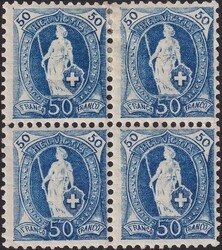 50c dunkelblau, 70D.c im ungestempelten Viererblock (mit zwei ** ...