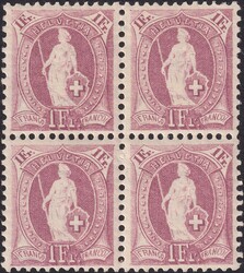 1Fr lila, 71D.b im ungestempelten Viererblock (mit zwei ** ...