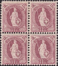 1Fr lila (feiner Druck), 71D.e im ungestempelten Viererblock (mit ...