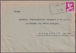 Luzern, HOCHDORF (Aushilfsstempel) auf Nr.187, Brief nach Hergiswil.