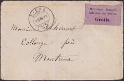 1871, Nr.1 (Portofreiheit) auf Brief von BIERE (VD) nach Montreux, ...