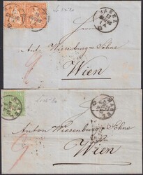 BASEL 1866+67, zwei Briefe mit 2x Nr.32 & Nr.34 "Sitzende Helvetia ...
