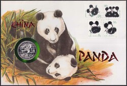 1989, CHINA - PANDA-Ersttagsbrief mit echter Silber-Münze, sehr gute ...