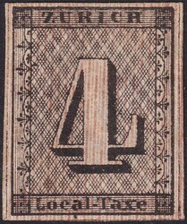 ZÜRICH 4, 1S ungebraucht (*) mit breitrandigem Markenschnitt, ...