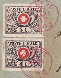 GENEVE 1850 (25.Mars) nach Neuchâtel, Waadt 4+ Waadt 5 (Nr.9+10) auf ...