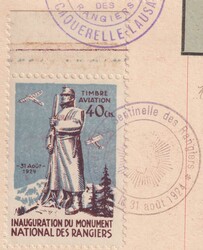1924, VIGNETTE "Les Rangiers" mit oberem Bogenrand auf sauberer 20Rp ...