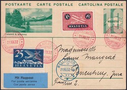 1932, Tour Aérop. D'Europe, F5+F8 auf Bildpost-Karte (10Rp. grün) ...