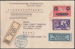 1932, F7+F8 auf Flugmeeting Zürich-Brief Interlaken nach Basel, Kat: ...
