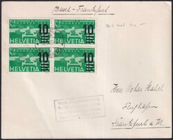 1935, F20.b von BASEL nach Frankfurt, seltene Viererblock-Frankatur ...