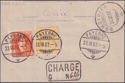 Payerne 1887, Chargé-Briefstück vom 23.SEPT.87 mit 66A+63A, gut ...