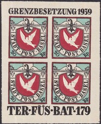 1939, Basler Tauben (4x): TER.FÜS.BAT.179, Viererblock der ...