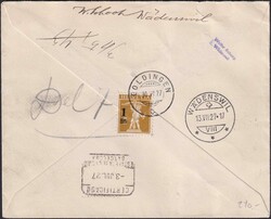 1927, GOLDINGEN (SG) nach Barcelona mit F6 und Viererblock Nr.122 ...