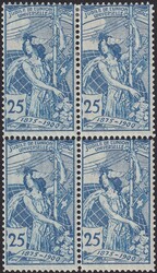 25c blau (Type I), 79A im Viererblock (unteren Marken ** postfrisch) ...