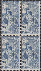 25c blau (Type II), 79B im Viererblock mit Original-Gummi rückseitig ...