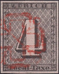 ZÜRICH 4, 1W (Type I), Sperati-Fälschung mit roter "Zürcher ...