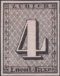 ZÜRICH 4, 1W (Type II), Sperati-Fälschung ungebraucht, breitrandig ...