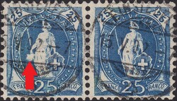 25c blau, 67D.b mit markanter Abart: Fehlstelle auf linker Marke ...