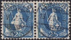 25c blau, 67D.b mit markanter Abart: Fehlstelle auf linker Marke ...