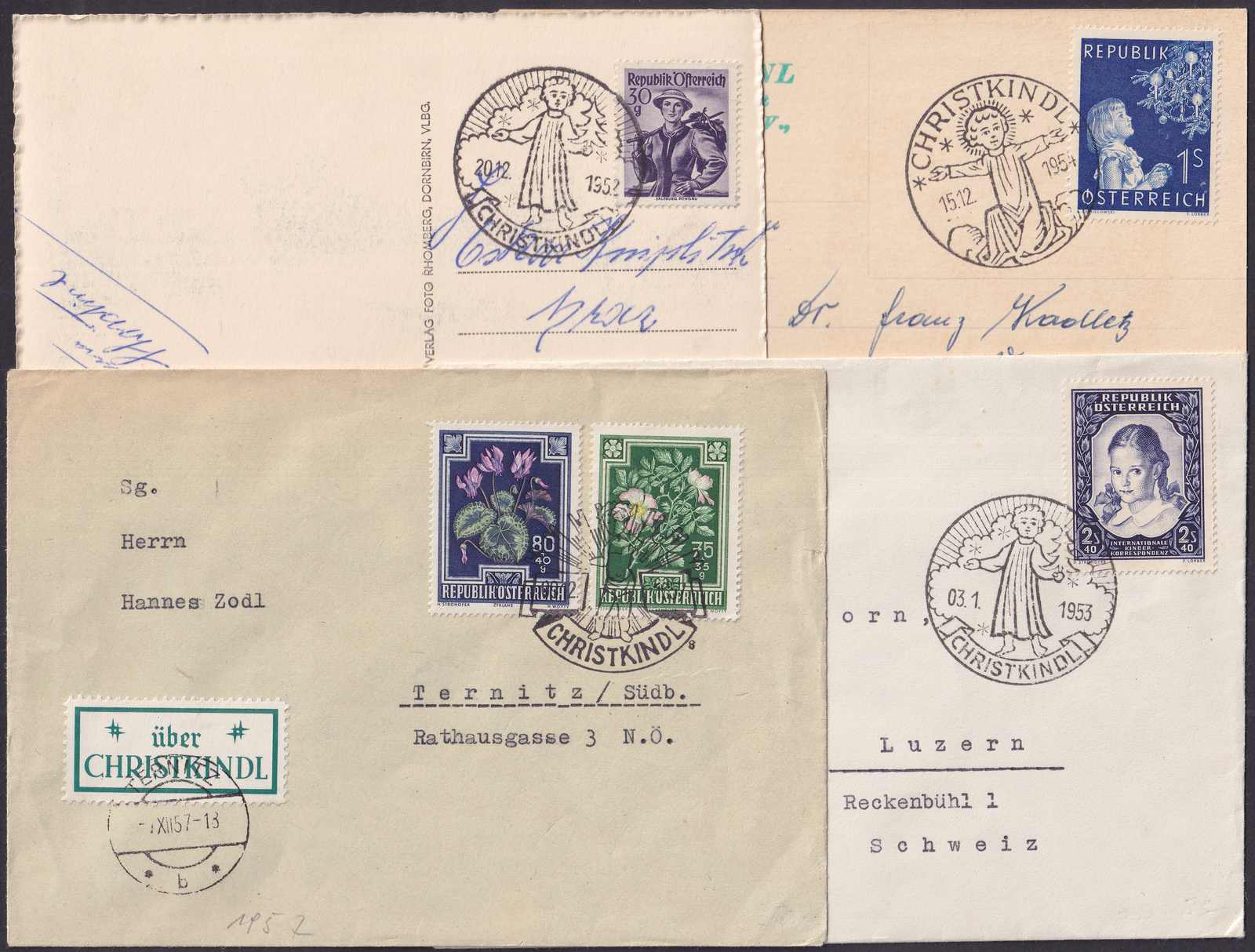 1953-1993, CHRISTKINDL (Briefe Posten Österreich), 300 Briefe mit ...