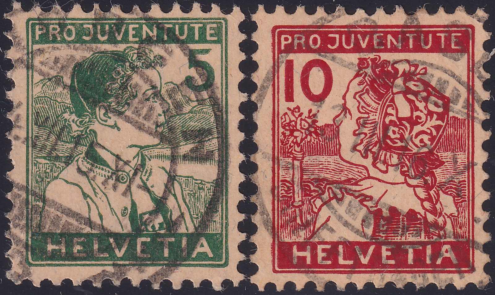 1915, J2+J3 (Trachtenbilder: Luzern & Appenzell) mit sauberen ...