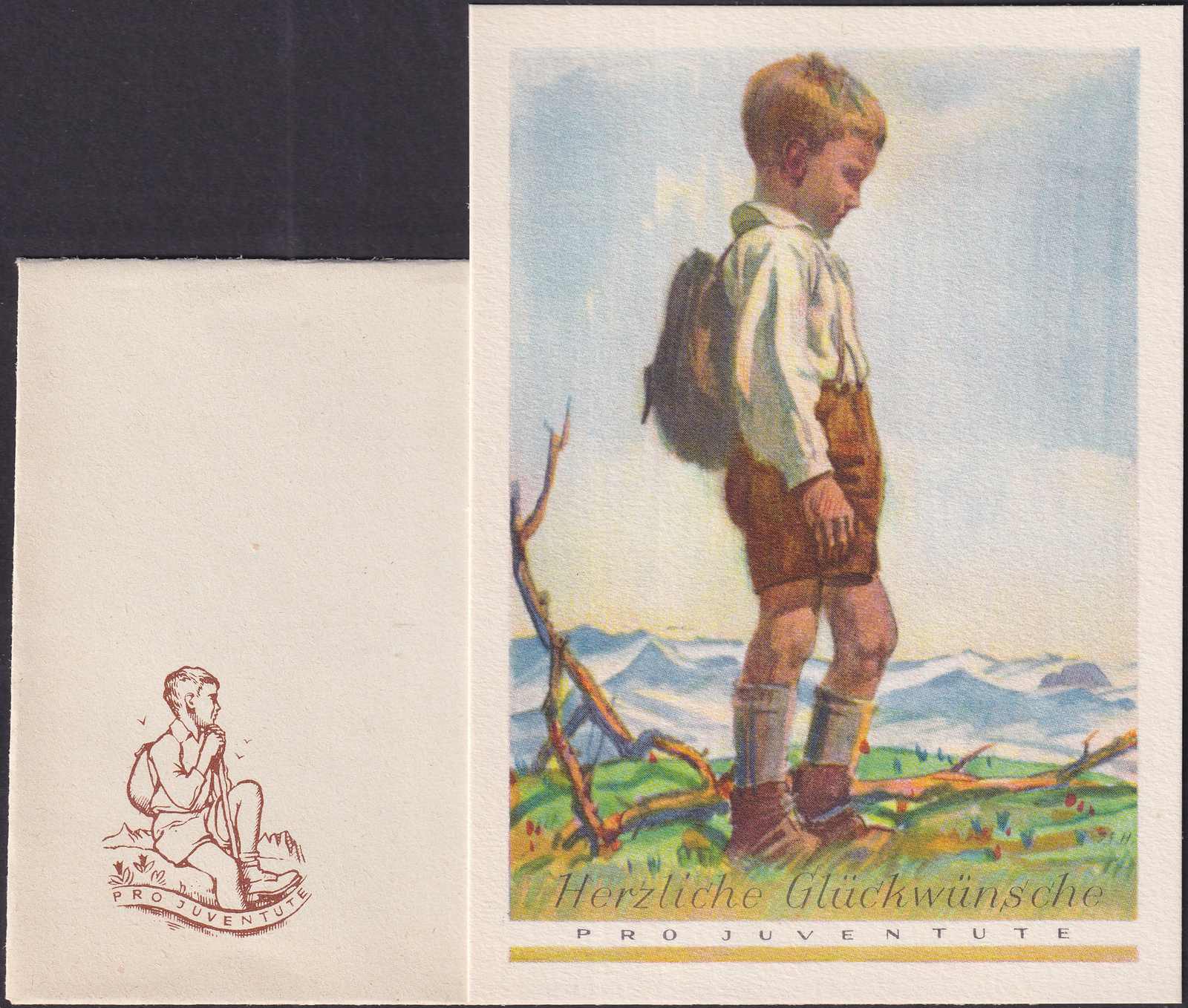 1933, Glückwunschkarten, Nr.20 (Wandernder Knabe) mit 5 ...