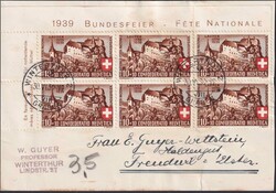 1939, "Kleinbrief" mit B2 im 6er-Block (Bogenecke o.links) auf ...