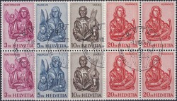1961, Nr.381-384 (Evangelisten) Viererblöcke von RÜTLI: 1.AUG.1963, ...
