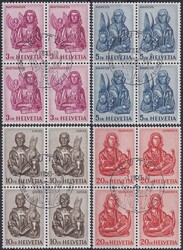 1961, Nr.381-384 (Evangelisten) Viererblöcke von RÜTLI: 1.AUG.1963, ...