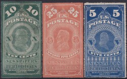 1865-1895, USA: ZEITUNGSMARKEN, 11 ungebrauchten Werte in drei ...