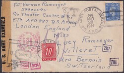 1944, VILLERET mit Nr.55 (Portomarke) auf zensiertem Umschlag aus ...