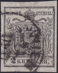1850, Nr.2b Type I (Wappenzeichnung) mit Teilstempel WIEN. Feindruck ...